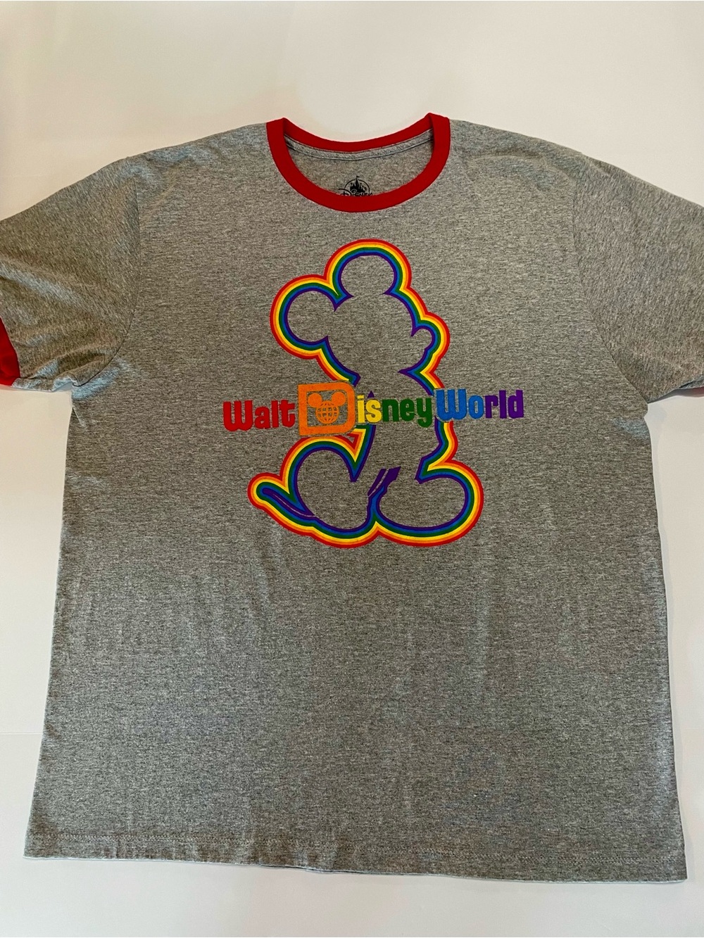 Disney Parks Rainbow Pride Mickey Mouse Ringer T-Shirt Grey XL